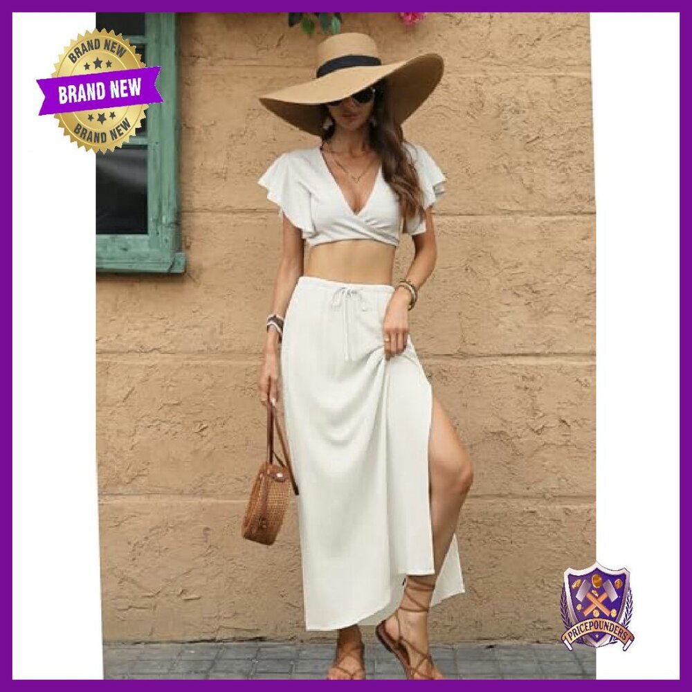 Linen Maxi Skirt with Pockets, Elastic Waist, Side Slit, Flowy - Picture 5 of 8